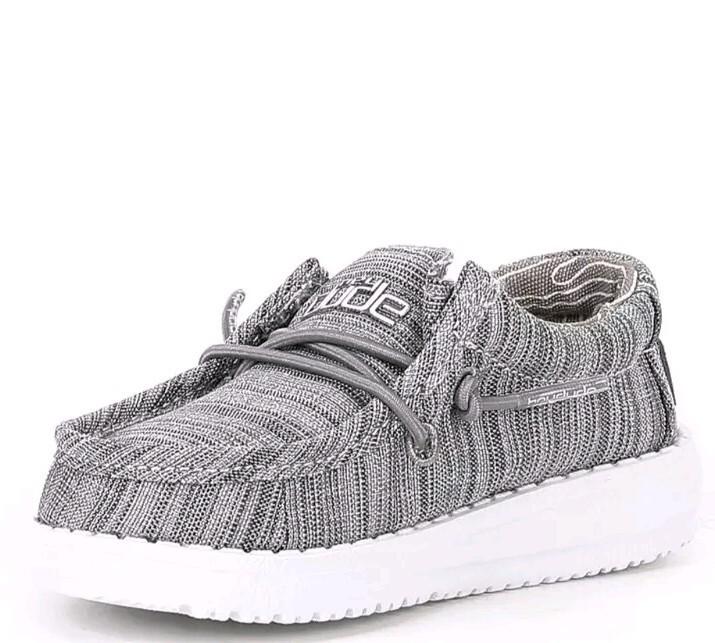 Hey Dude Wally Youth Linen Blend Stone Grey Slip On Shoes 40159-270 Size 2