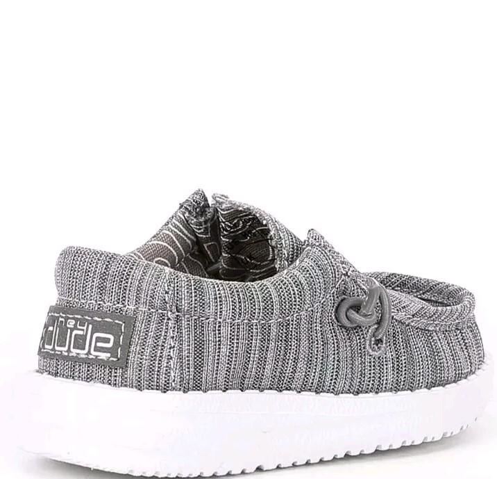 Hey Dude Wally Youth Linen Blend Stone Grey Slip On Shoes 40159-270 Size 2