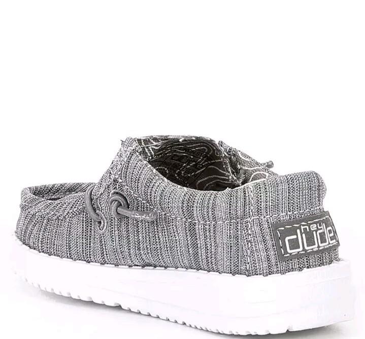 Hey Dude Wally Youth Linen Blend Stone Grey Slip On Shoes 40159-270 Size 2