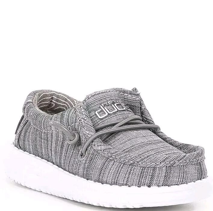 Hey Dude Wally Youth Linen Blend Stone Grey Slip On Shoes 40159-270 Size 2