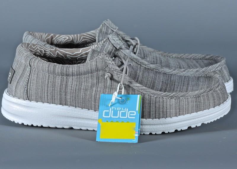 HEY DUDE WALLY YOUTH LINEN STONE Lightweigth Slip-On Boys Shoe Sz Y6L7
