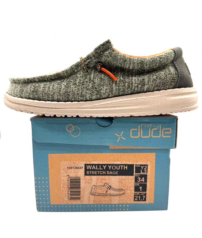 Hey Dude Wally Youth Stretch Sage 130138337 US Youth 2 Women's 3 EUR 34