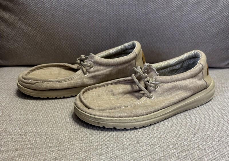 Hey Dude Wally Youth Unisex Stretch Beige Shoes (Y-5/L-6) Slip On Shoes