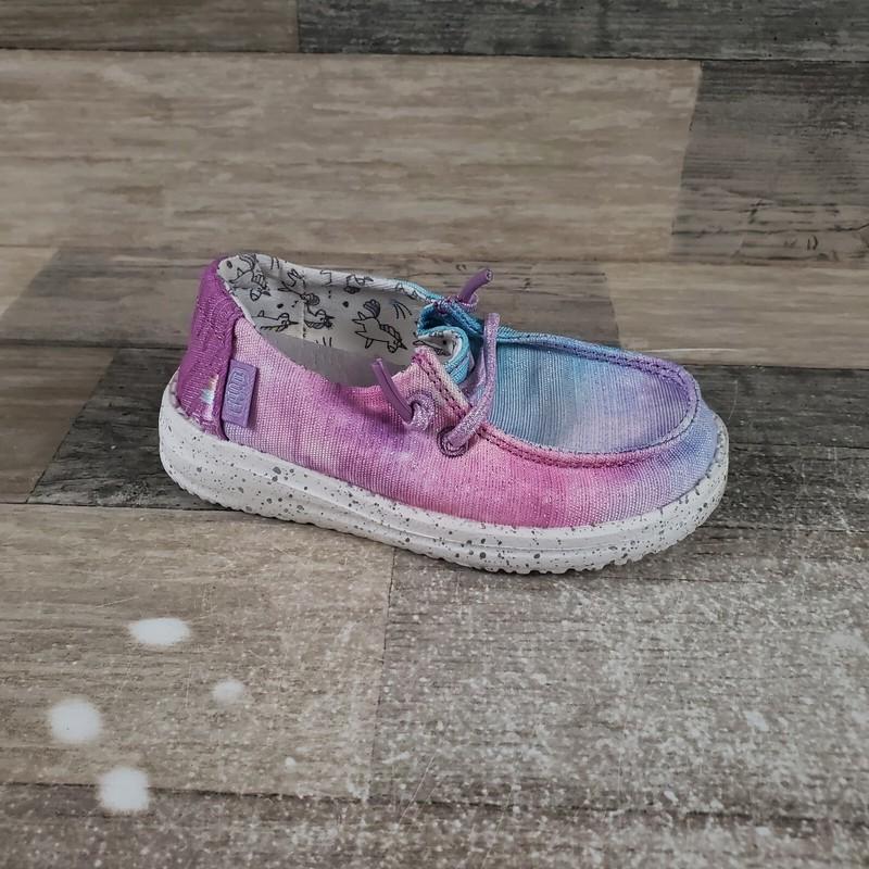 Hey Dude Wendy Dreamer Unicorn Kids Shoes Sz 7 Athletic Pink Lace-Up Sneakers