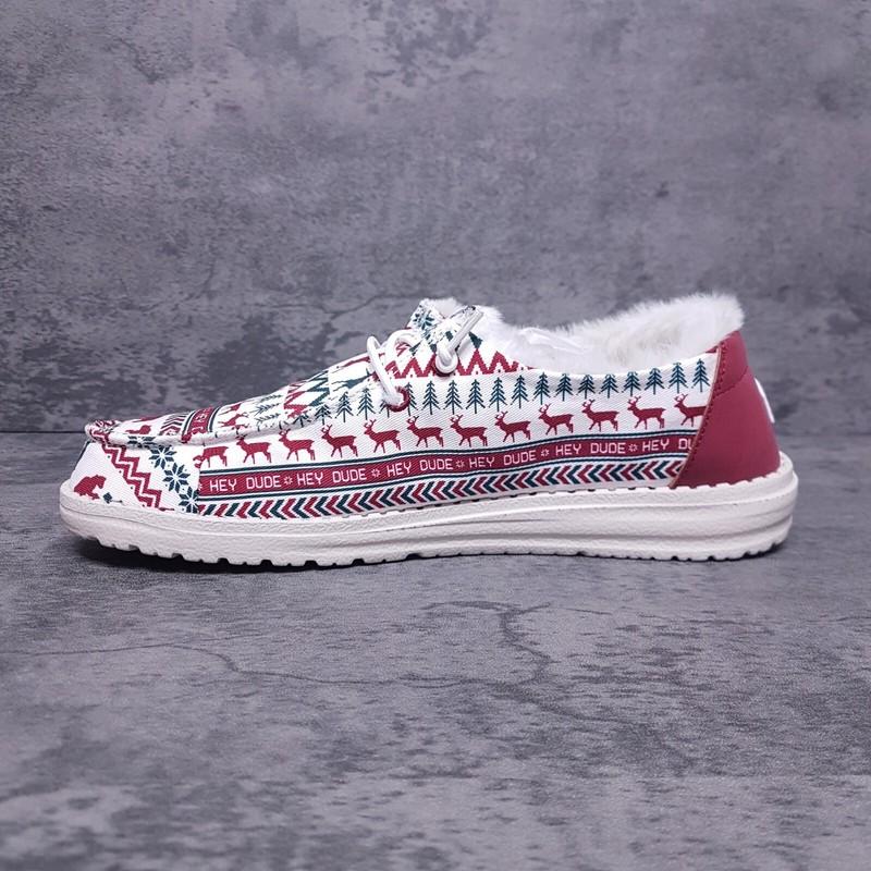 HEY DUDE Wendy Holiday Cheers Slip On Loafers Shoes Womens Size 8 White Red