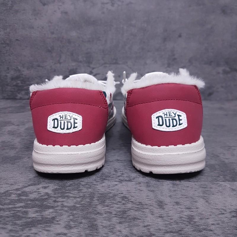 HEY DUDE Wendy Holiday Cheers Slip On Loafers Shoes Womens Size 8 White Red