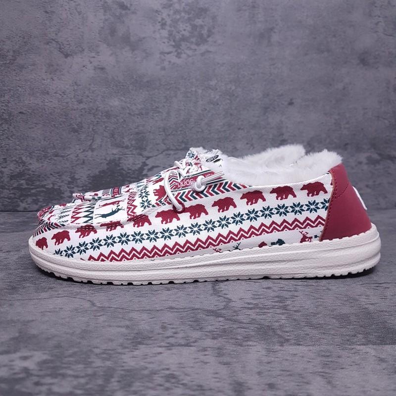 HEY DUDE Wendy Holiday Cheers Slip On Loafers Shoes Womens Size 8 White Red