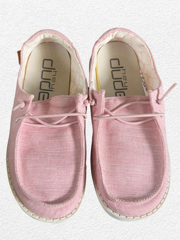 Hey Dude Wendy Slip On Comfort Shoes Youth Girls Size Y2 Pink Linen Cotton Candy