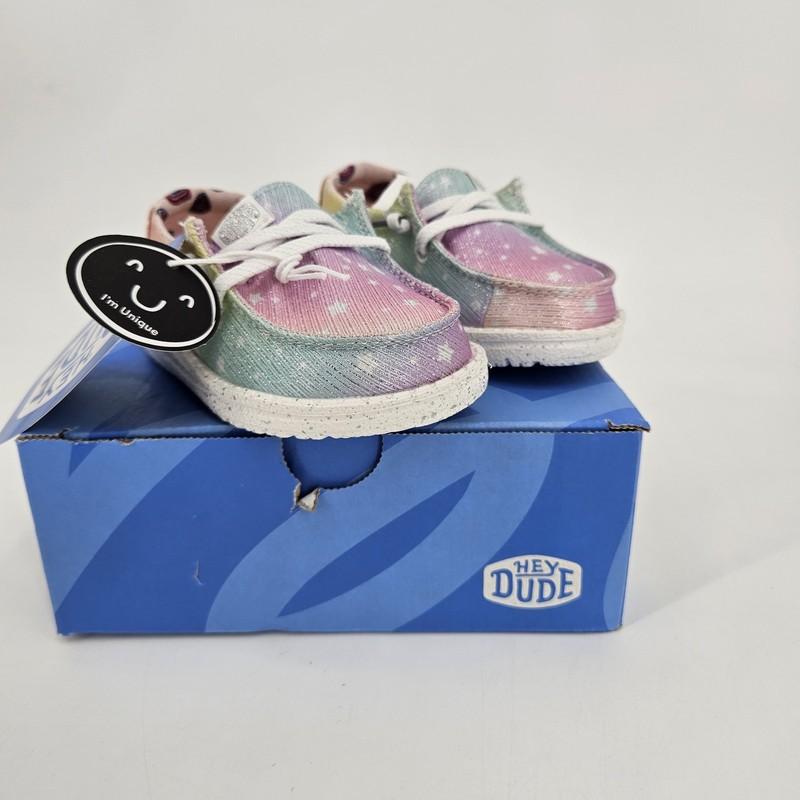 Hey Dude Wendy Sparkle Star Shoes Toddler Girls Size 6 Silver/Multi 40277-1LX