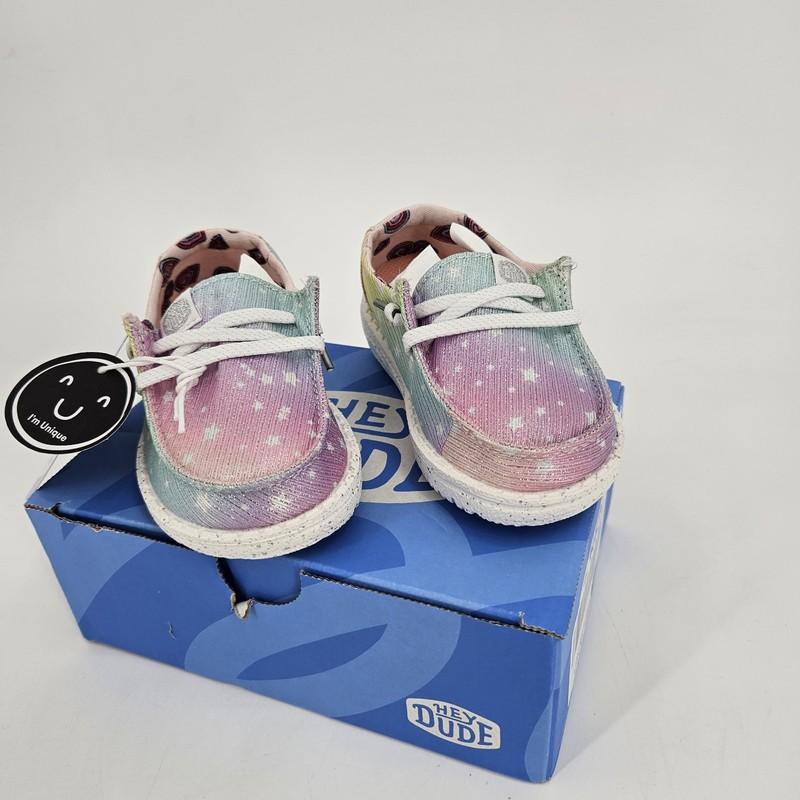 Hey Dude Wendy Sparkle Star Shoes Toddler Girls Size 6 Silver/Multi 40277-1LX
