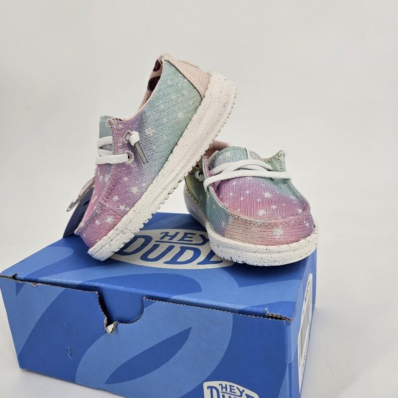 Hey Dude Wendy Sparkle Star Shoes Toddler Girls Size 6 Silver/Multi 40277-1LX
