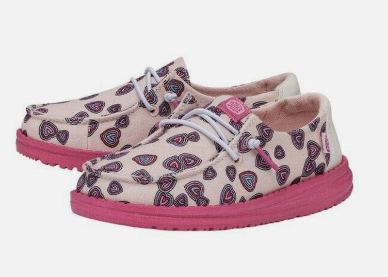HEY DUDE WENDY YOUTH HARTS PINK Lightweight GIRLS - YT5 Y5L6