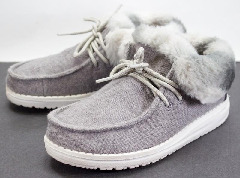 Hey Dude Youth Size US Y2 L3 Britt Sunset Gray Smoke High Top Fur Comfort Shoes