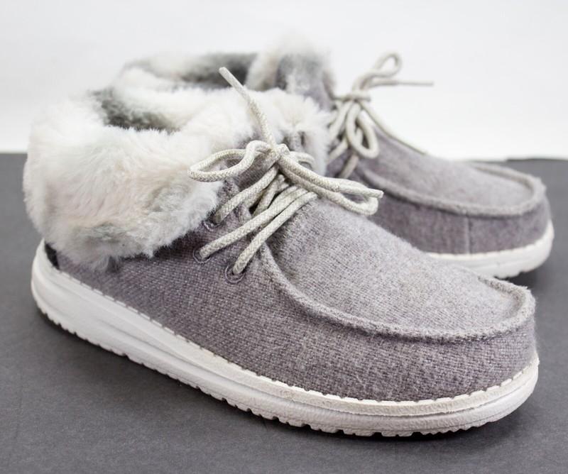 Hey Dude Youth Size US Y2 L3 Britt Sunset Gray Smoke High Top Fur Comfort Shoes
