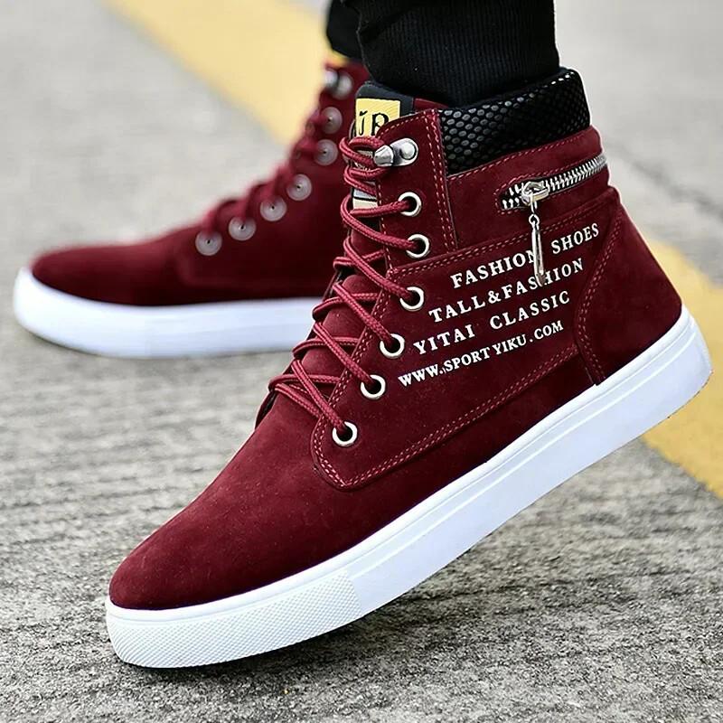 High Top Fashion Men's Casual Shoes Oxford Suede Flat Lace Up Athletic Sneakers