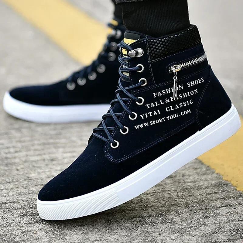 High Top Fashion Men's Casual Shoes Oxford Suede Flat Lace Up Athletic Sneakers