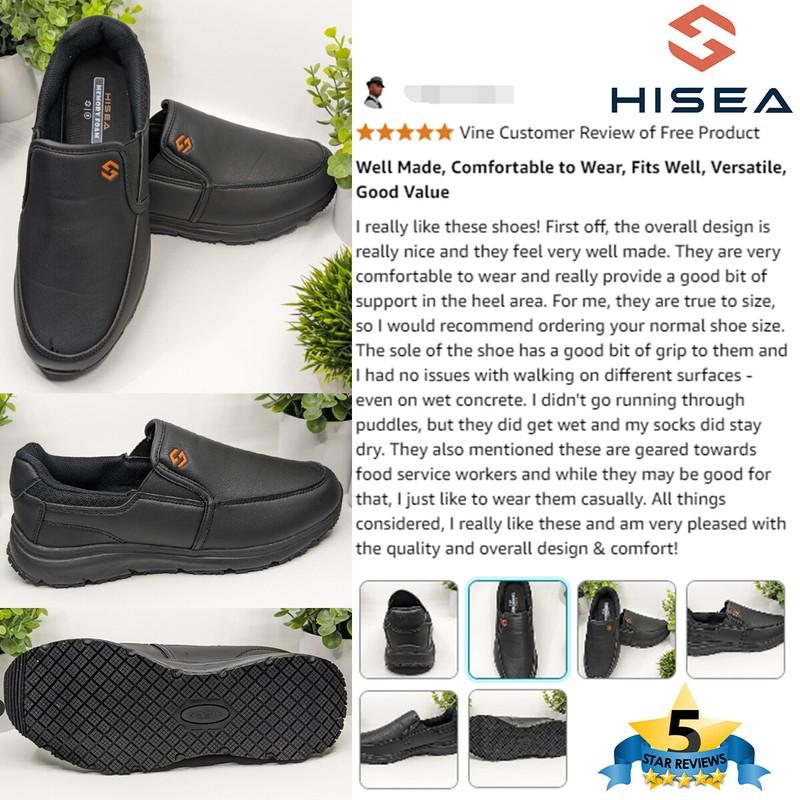 HISEA Men Non Slip Work Shoes Memory Foam Slip-On Food Service Kitchen Chef Shoe