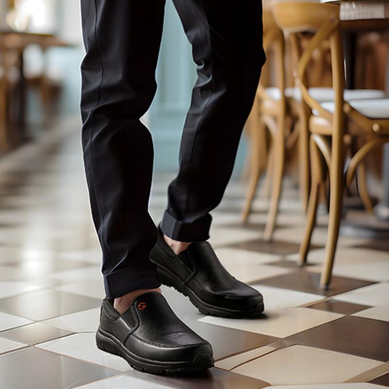 HISEA Men Non Slip Work Shoes Memory Foam Slip-On Food Service Kitchen Chef Shoe