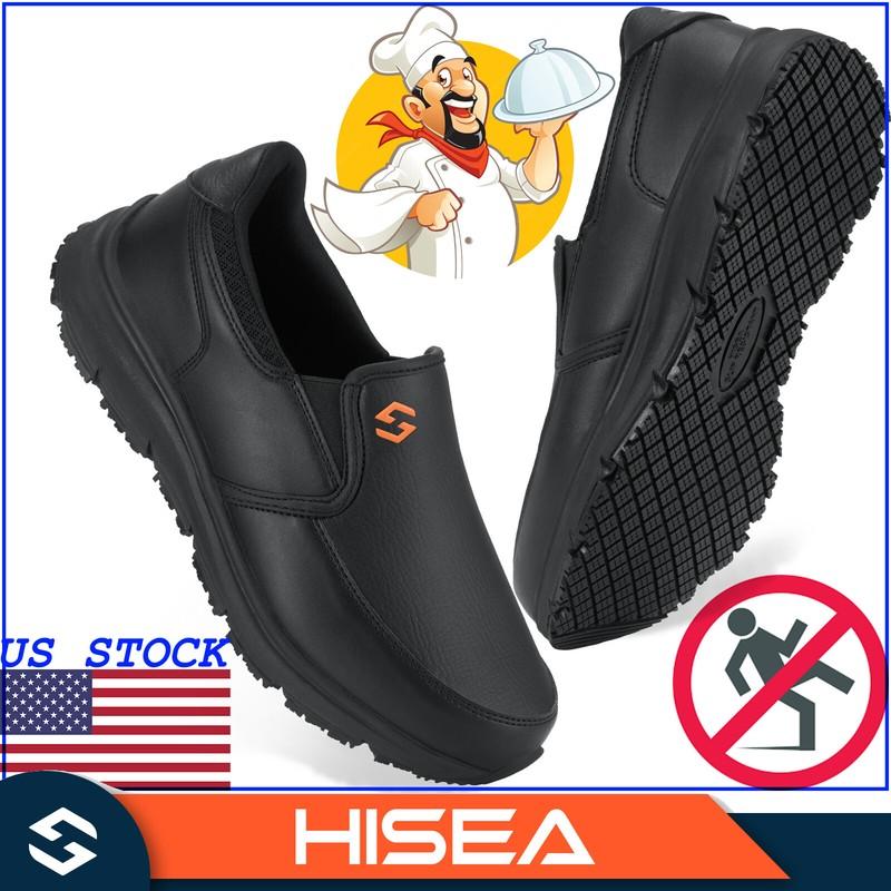 HISEA Men Non Slip Work Shoes Memory Foam Slip-On Food Service Kitchen Chef Shoe