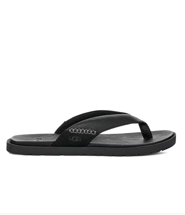 HOT DEAL UGG Men's Seaside II Leather And Suede Flip-Flops Black