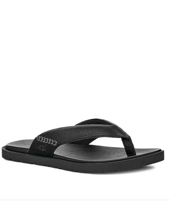 HOT DEAL UGG Men's Seaside II Leather and Suede Flip-Flops Black