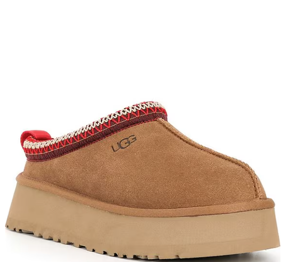 HOT SELLING UGG Tazz II Suede Logo Detail Platform Clog Slippers Chestnut