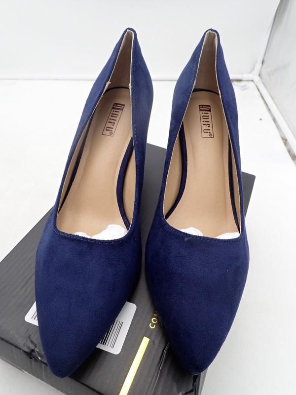 IDIFU Blue Suede Pumps Women's Closed Toe Heels High Block Chunky Heel Size 9