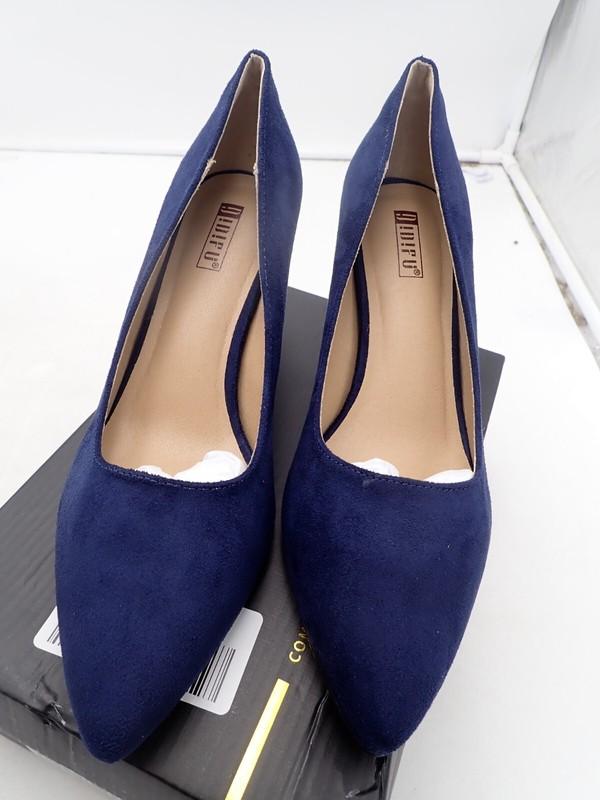 IDIFU Blue Suede Pumps Women's Closed Toe Heels High Block Chunky Heel Size 9
