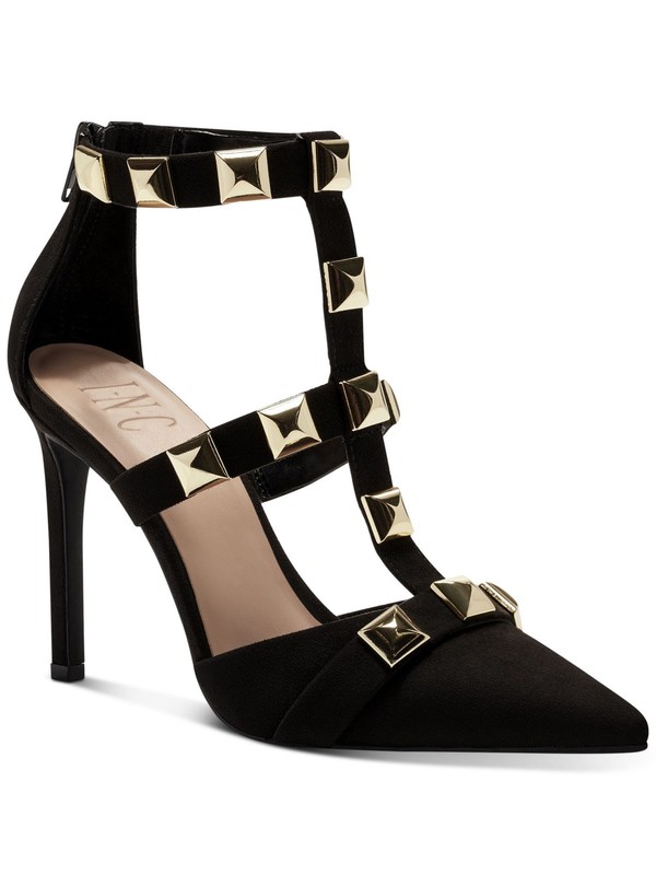 INC Womens Black Studded Strappy Syndia Pointed Toe Stiletto Pumps Shoes 10 M