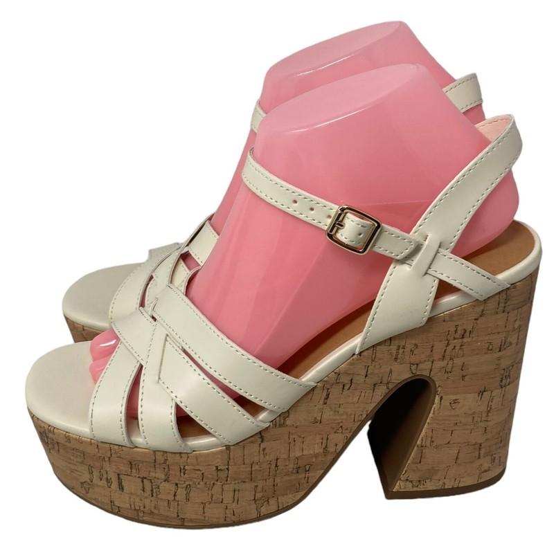 Indigo Rd Cream White Block Heeled Sandals Size 8.5M Women's Cork NEW