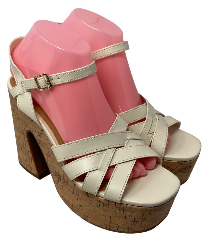 Indigo Rd Cream White Block Heeled Sandals Size 8.5M Women's Cork NEW