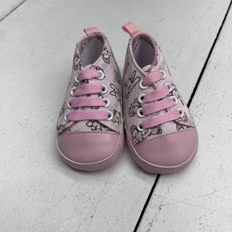 Infant Girls Pink Cartoon Printed Lace Up Crib Bootie Sneakers Size 13
