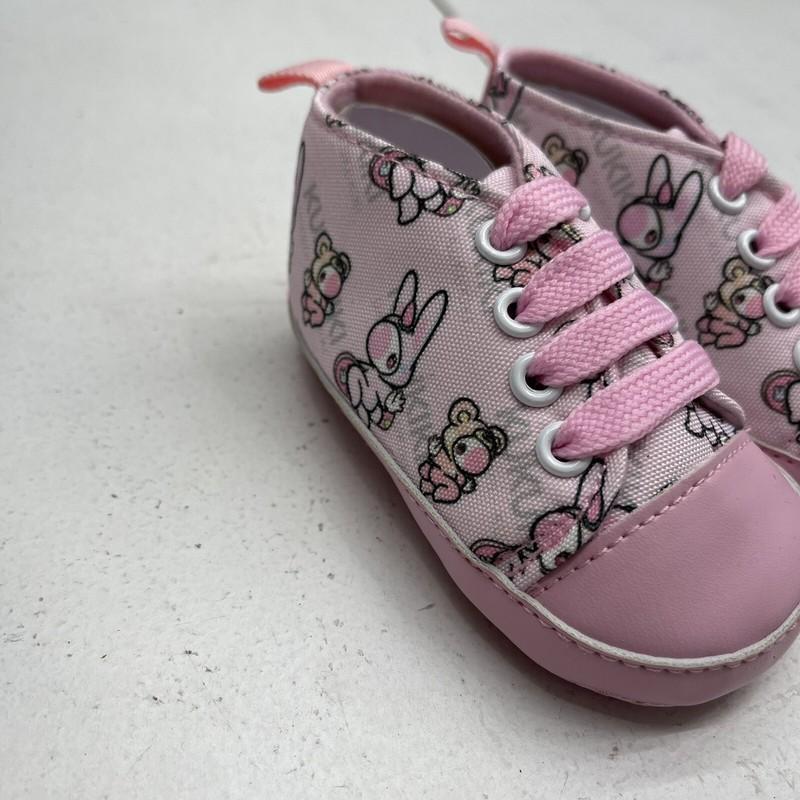Infant Girls Pink Cartoon Printed Lace Up Crib Bootie Sneakers Size 13