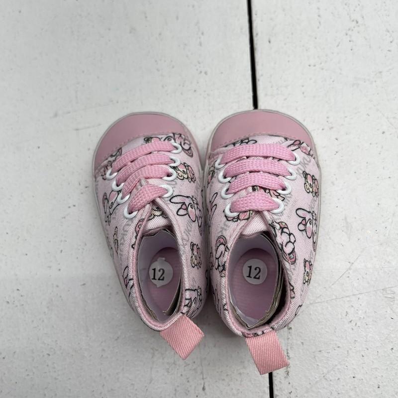 Infant Girls Pink Cartoon Printed Lace Up Crib Bootie Sneakers Size 13