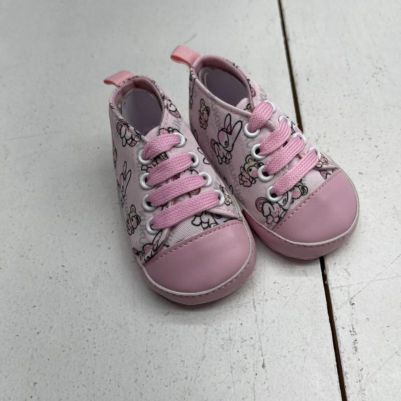 Infant Girls Pink Cartoon Printed Lace Up Crib Bootie Sneakers Size 13