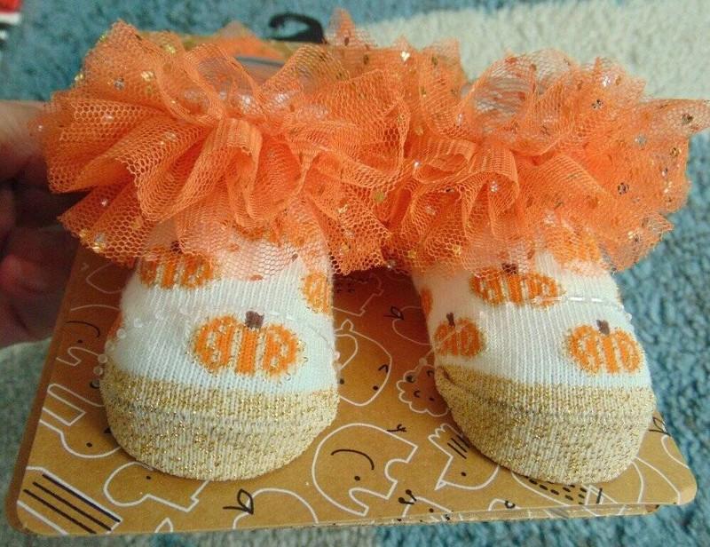 Infant Halloween Booties & Headband 0/6 Months Orange White Pumpkin 2 Pc Girls