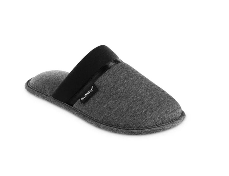 ISOTONER Campbell Jersey Slide Slippers Memory Foam Enhance Heel BLACK 7.5-8