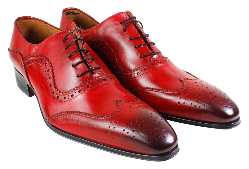 Ivan Troy Dress Shoes Men Red Leather Lace Up Oxford Italian Formal Occasions