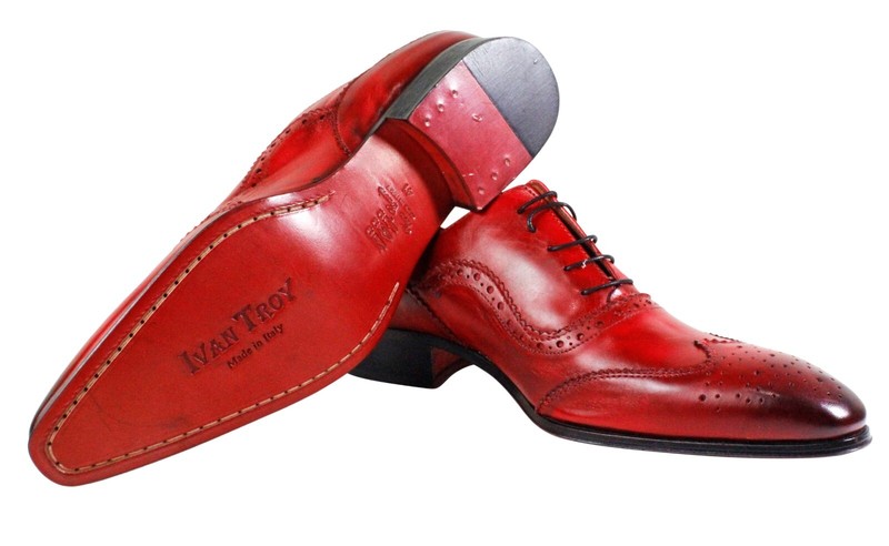 Ivan Troy Dress Shoes Men Red Leather Lace Up Oxford Italian Formal Occasions