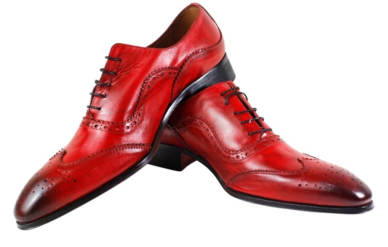 Ivan Troy Dress Shoes Men Red Leather Lace Up Oxford Italian Formal Occasions