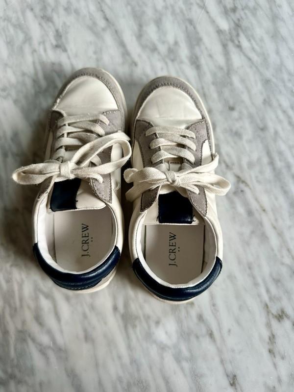 J. Crew Crewcuts Girls Or Boys Sneakers Lace Up White Navy Size 1 VGUC (032)