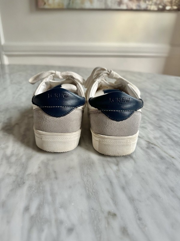 J. Crew Crewcuts Girls Or Boys Sneakers Lace Up White Navy Size 1 VGUC (032)
