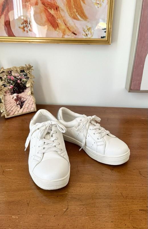 J. Crew Crewcuts Girls Sneakers Lace Up White Lavender Size 1 VGUC (033)
