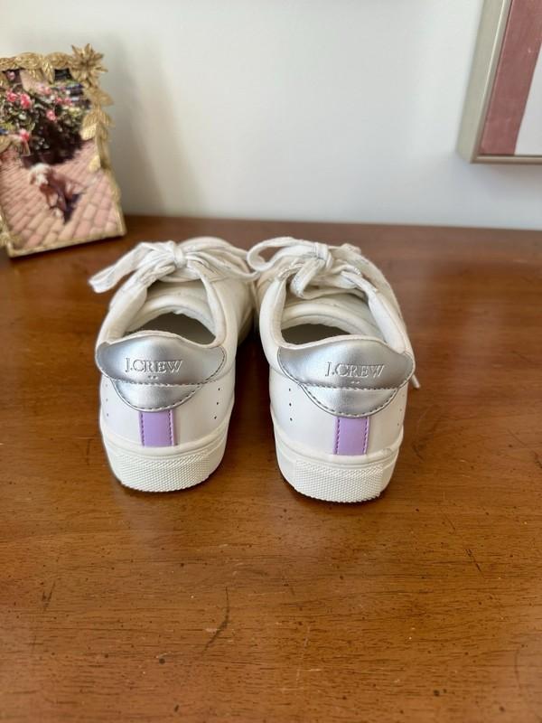 J. Crew Crewcuts Girls Sneakers Lace Up White Lavender Size 1 VGUC (033)