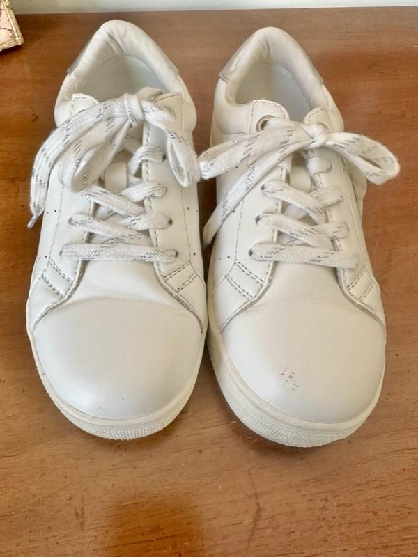 J. Crew Crewcuts Girls Sneakers Lace Up White Lavender Size 1 VGUC (033)