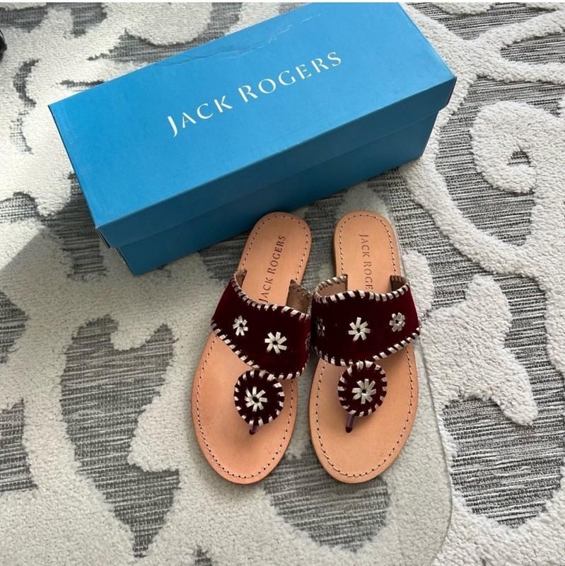 Jack Rogers Girls Jack Velvet Flat Sandal In Bordeaux Burgundy Maroon Size 4 NEW