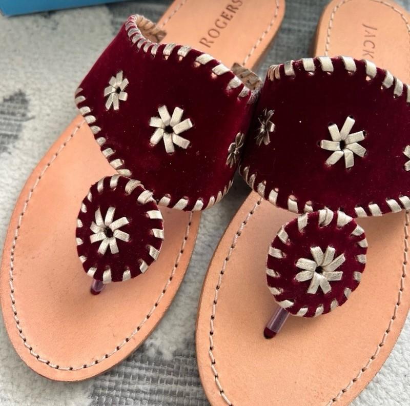Jack Rogers Girls Jack Velvet Flat Sandal In Bordeaux Burgundy Maroon Size 4 NEW