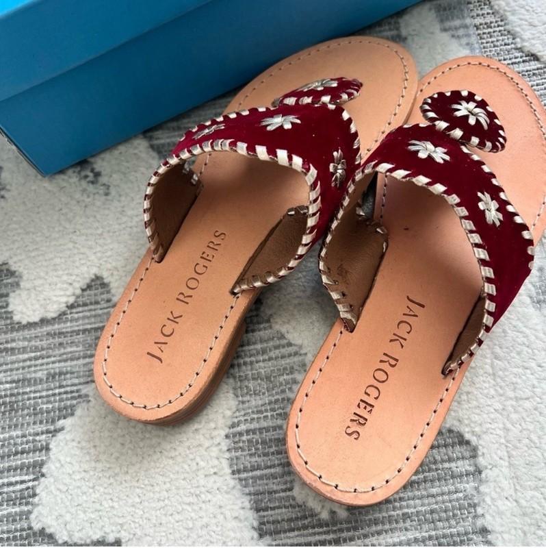 Jack Rogers Girls Jack Velvet Flat Sandal In Bordeaux Burgundy Maroon Size 4 NEW