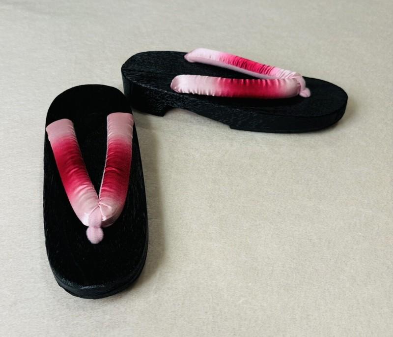 Japanese Traditional Geta Kimono Pink Punk Black Wooden Sandals Women 7/8