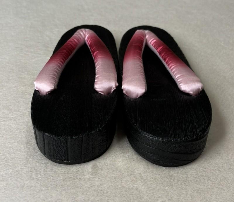 Japanese Traditional Geta Kimono Pink Punk Black Wooden Sandals Women 7/8